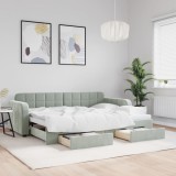 VidaXL Pat de zi cu extensie și sertare, gri deschis 80x200 cm catifea