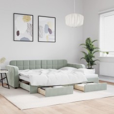 vidaXL Pat de zi cu extensie și sertare, gri deschis 80x200 cm catifea