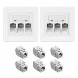 Set 2 Prize triple de retea RJ45 cu 4 mufe CAT 6A, Kwmobile, Alb, Metal, 54571.03.02