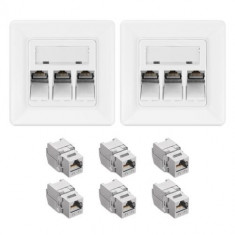 Set 2 Prize triple de retea RJ45 cu 4 mufe CAT 6A, Kwmobile, Alb, Metal, 54571.03.02