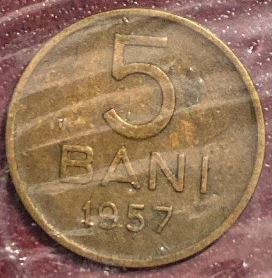ROMANIA MONEDA RPR 5 BANI 1957/ PIESA DIN POZE/LIVRARE IN CARTONAS foto