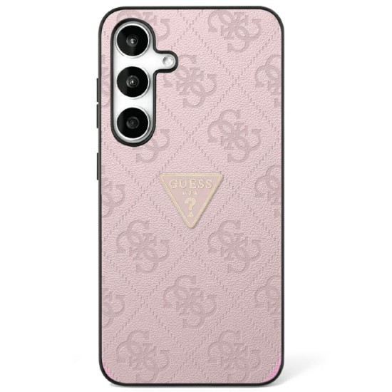 Husa pentru Samsung Galaxy S25 - Guess Leather Grained Hot Stamp 4G Triangle Metal (GUHCS25SPGP4STRP) - Pink