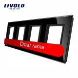 Cumpara ieftin Rama cvadrupla Livolo din sticla neagra pentru prize si module media