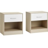 VASAGLE Set 2 noptiere 39x28x41 cm, cu sertar si compartiment deschis, PAL bej natur si alb Household NewTrend