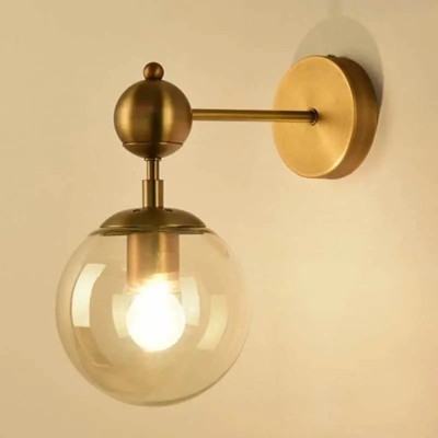 Aplica de perete, dulie E14, 1 glob transparent lucios, 230V, corp auriu foto