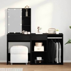 vidaXL Masă de Machiaj LED cu sertar Stejar negru 140 x 40 x 140 cm 3333045