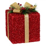 Ornament Crăciun, Spumă, 18x18x20cm, Roșu, Panglică Glitter Auriu, Conuri Pin, Oem
