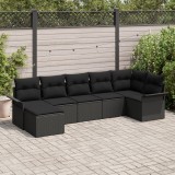 Set Canapea Grădină 7 Piese cu Perne Negru Ratan Polimer, Canapea Grădină cu Spațiu de Stocare &amp; Perne pentru 2 Persoane Negru Ratan Polimer, vidaXL