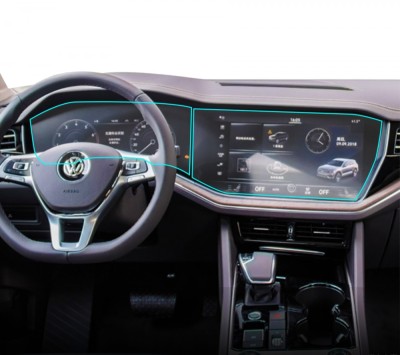 Folie protectie display navigatie si ceasuri de bord Duragon, din silicon, pentru Volkswagen Touareg 2023+, transparenta, anti-shock, kit instalare foto