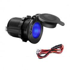 Priza auto suplimentara incorporabila 12V, 120W, rezistenta la apa, led albastru foto