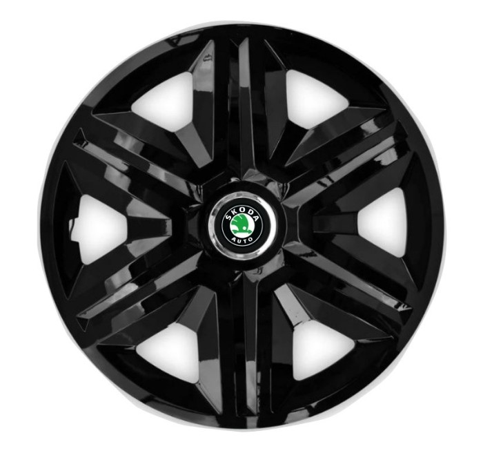 Set 4 capace roti hubcaps fast black R14 pentru gama auto Skoda