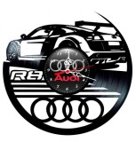 Ceas de perete decorativ realizat din disc de vinil, Model Audi R8 GT / Auto Sport, Negru, 30 cm