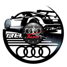 Ceas de perete decorativ realizat din disc de vinil, Model Audi R8 GT / Auto Sport, Negru, 30 cm
