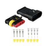 Set 2 Mufe Conector 4 Pini AMP Superseal Mama-Tata, Etanșe IP67, Kit Montaj Cabluri Auto Moto, Garnituri Inclus