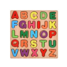 Tabla montessori, flippy, din lemn, educatie timpurie alfabet, 26 litere lemn, +18 luni, 20 x 20 cm, vopsea pe baza de apa, multicolor