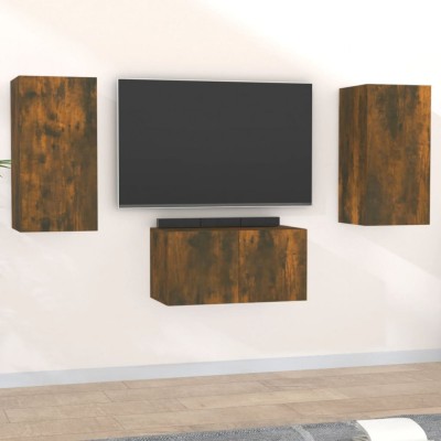 vidaXL Set dulapuri TV, 3 piese, stejar fumuriu, lemn prelucrat 3120230 foto