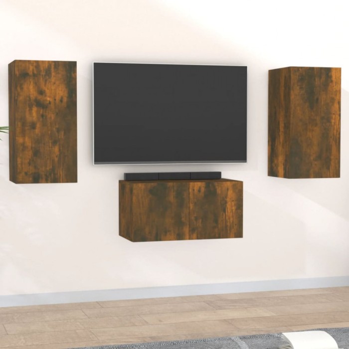 vidaXL Set dulapuri TV, 3 piese, stejar fumuriu, lemn prelucrat 3120230