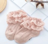 Sosetele roz pudra cu model din tesatura si danteluta (Marime Disponibila: