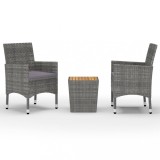 Set mobilier gradina, 3 piese, gri, poliratan si lemn acacia