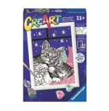 Cumpara ieftin Set pictura pe numere pentru copii Ravensburger CreArt - Pisicute somnoroase cu pietre sclipitoare