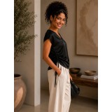 Bluza dama neagra din satin cu anchior si snur lateral reglabil
