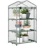 Outsunny Mini-Seră Portabilă cu &Icirc;nveliș Plastic și Cadru Metalic, 3 Rafturi, Ușă cu Fermoar, 69x49x125 cm, Transparent | Aosom Romania