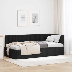 vidaXL Cadru de pat colțar cu headboard Negru 90 x 200 cm Catifea 42016271