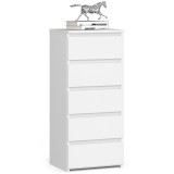 Comoda, placa laminata, 5 sertare, alb, 40x35x92 cm