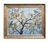 Cumpara ieftin Tablou scena de iarna cu pasari pe crengi pictat manual, In armonie, 60x50cm ulei pe panza rama din lemn, Stefan Bilibou