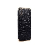 Husa GloMax pentru Apple iPhone X design Piele Crocodil - Black - Gold