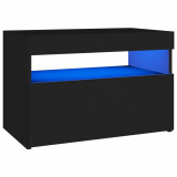 Noptieră cu lumini LED, negru, 60x35x40 cm, lemn prelucrat