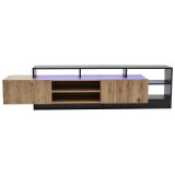 Dulap TV modern, cu iluminare LED și spațiu de depozitare deschis, 190x40x48,5 cm, Negru + Culoare naturală