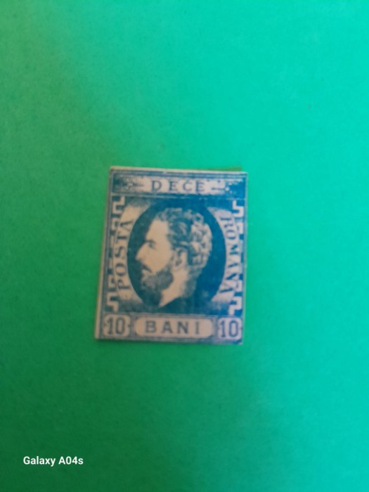 ROMANIA1871 LP 31 b REGELE CAROL I CU BARBA 10 BANI ALBASTRU NESTAMPILAT