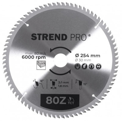 Strend Pro TCT 254x3.0x30/20 mm 80T, p&amp;acirc;nza de ferăstrău pentru lemn, SK feliat foto