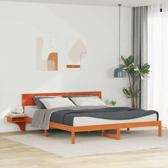 vidaXL Cadru de pat cu mese laterale Maro ceruit Lemn masiv de pin 873438