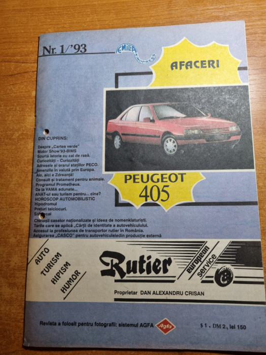 revista rutier anul 1,nr. 1 /1993 - revista auto-turistica,cai de rasa,peugeot