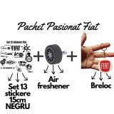 Set Cadou Pasionati Fiat , 13 Stickere Personalizate, Breloc 3D si Air Freshener Roata 3D