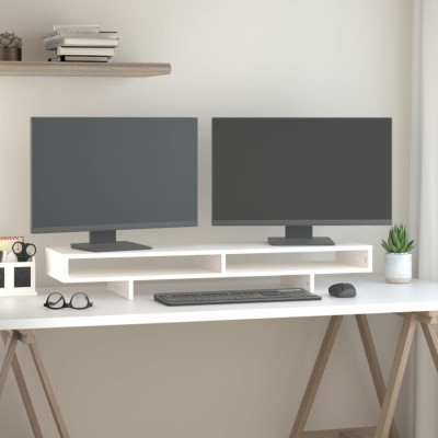vidaXL Suport pentru monitor, alb, 100x27x14 cm, lemn masiv pin foto