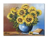 Cumpara ieftin Tablou pictat manual cu floarea soarelui si carte, 50x40cm ulei pe panza, Constantin Feraru