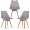 Set 3 Scaune Grosseto, Stil Scandinav cu Picioare din Lemn, Sezut din PP si Perna din Piele Ecologica, Maxim 120 Kg, 49 x 45 x 82 cm, Gri Deschis