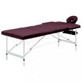 VidaXL Masă de masaj pliabilă cu 3 zone, violet vin, aluminiu