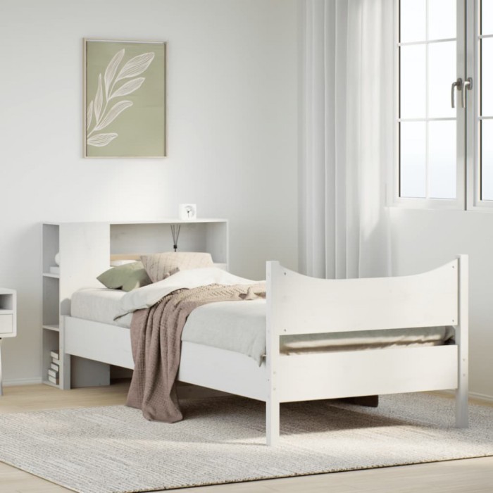 vidaXL Cadru de pat fără saltea, alb, 90x200 cm, lemn masiv pin
