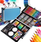 Set pentru desen si pictura in cutie tip servieta cu 145 piese ,design albastru, +3 ani