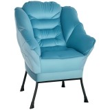HOMCOM Fotoliu accent modern, fotoliu tapițat cu picioare din oțel și buzunare laterale, pentru living, dormitor, Albastru | Aosom Romania