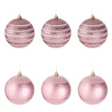 Set Globuri Crăciun, Modele Diverse, Plastic, Roz și Alb, 10cm, 6 Bucăți