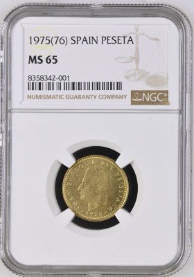 Spania , 1 Peseta 1975(76) , MS65 NGC, Juan Carlos I foto