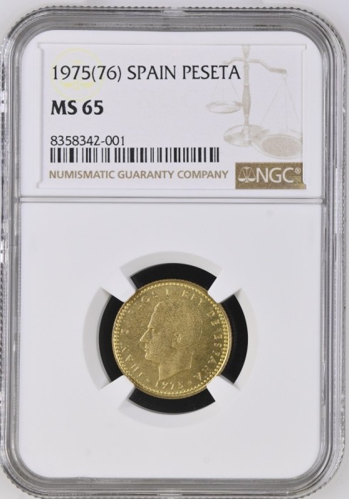 Spania , 1 Peseta 1975(76) , MS65 NGC, Juan Carlos I