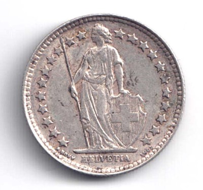ELVETIA 1/2 FRANCI 1952 LITERA B BERNA ARGINT foto