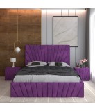 Pat Tapitat Toma Mov + Saltea Lux Ortopedica + Noptiere Tapitate 140x200cm