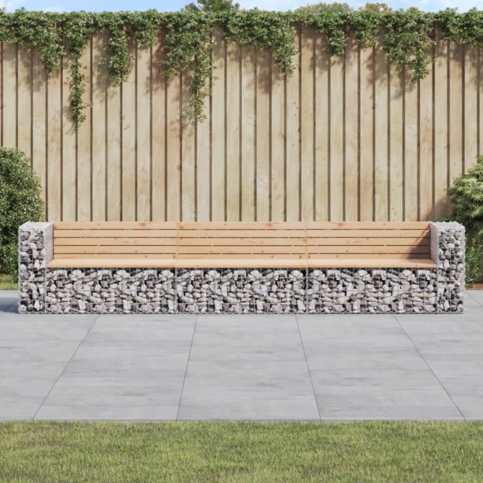 Banca de gradina, design gabion, 347x71x65,5cm, lemn masiv pin GartenMobel Dekor